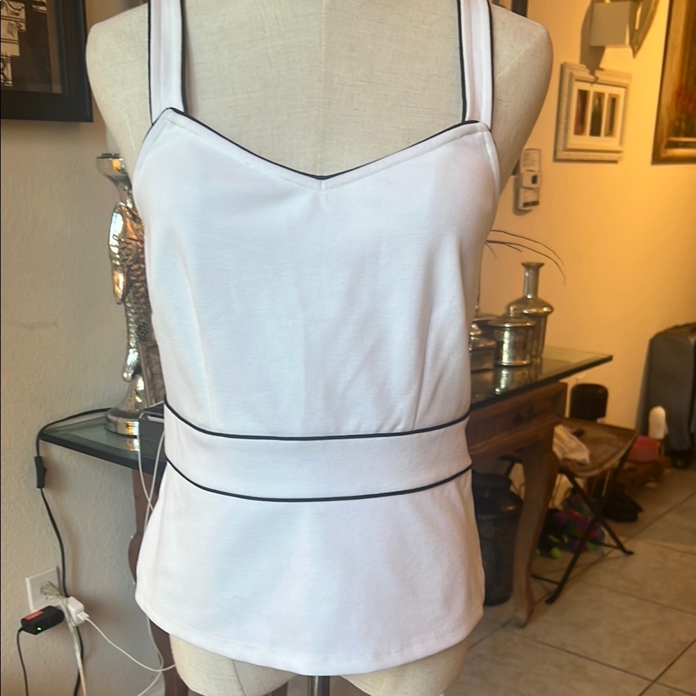 Ann Taylor White Tank Top with Black Trim - side zipper
